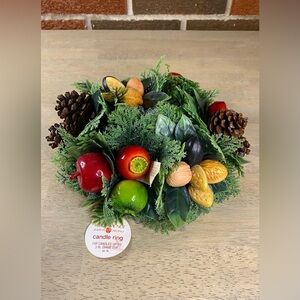 Vintage Christmas‎ Candle Ring Plastic Green Leaves, Fruit, & Nuts 3 In Opening